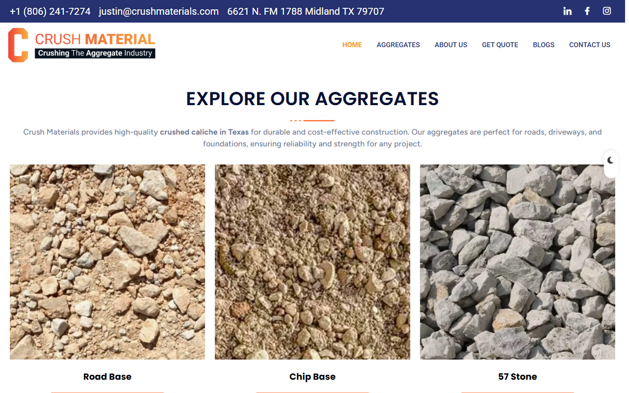Crush Material website homepage
