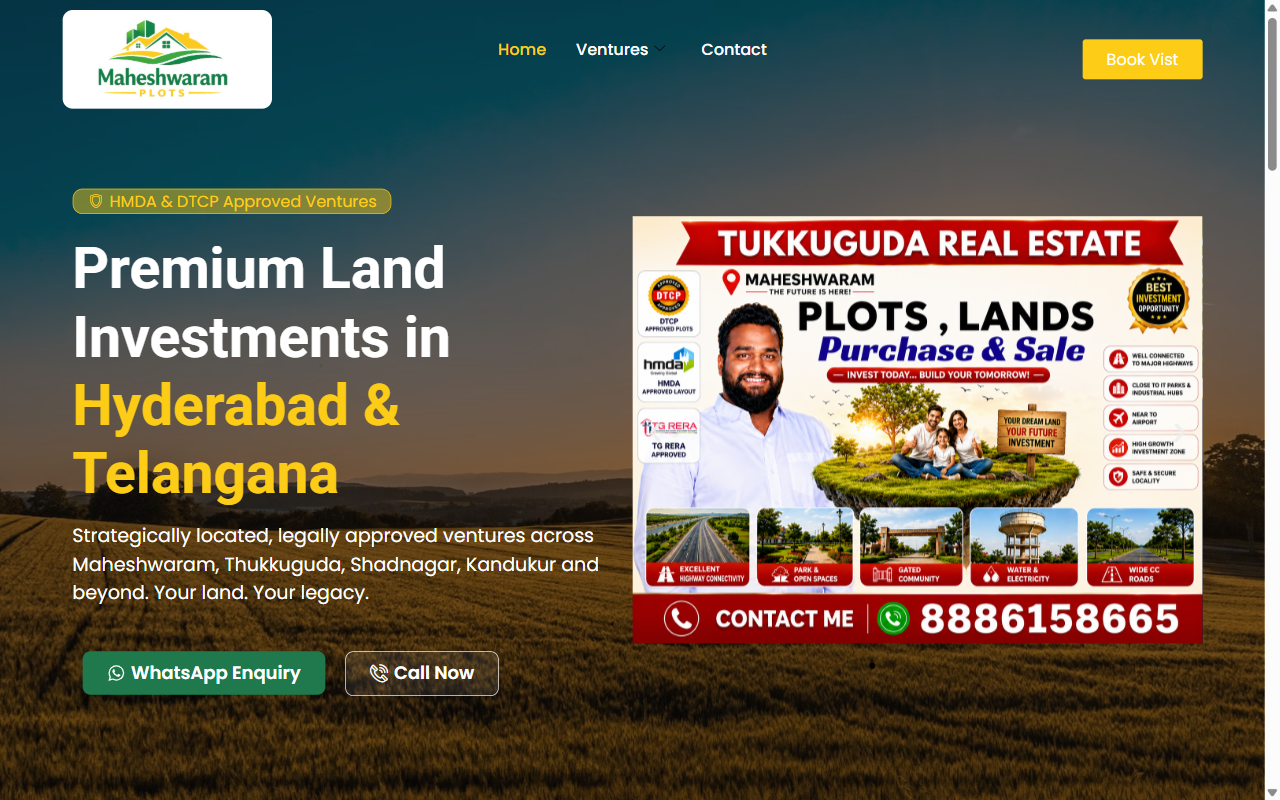 Maheshwaram Plots website homepage